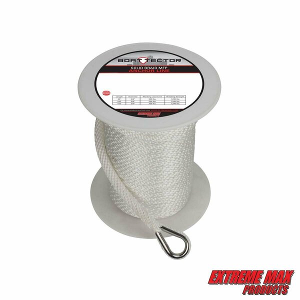 Extreme Max Extreme Max 3006.2288 BoatTector Solid Braid MFP Anchor Line with Thimble - 3/8" x 150', White 3006.2288
